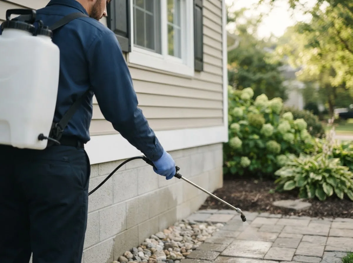 Pest control technician inspecting a home in Huntingdon, PA